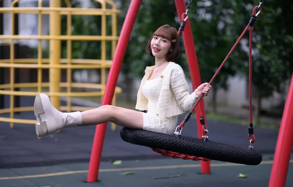 Girl, swing, legs, Asian