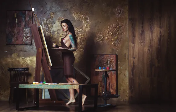 Girl, paint, photographer, Studio, easel, Nikolas Verano, Anya Sugar