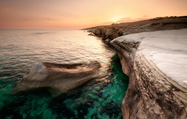 Picture sea, the sky, clouds, sunset, orange, shore, coast, the evening