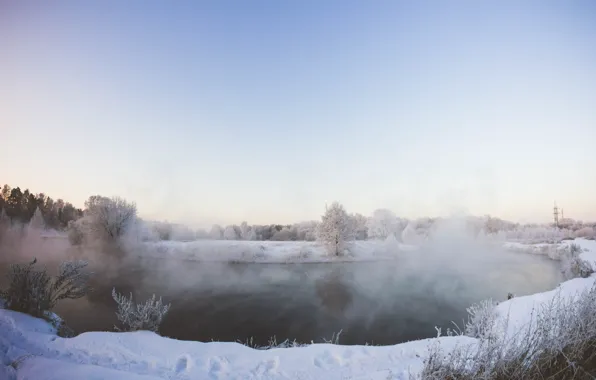 Winter, river, frost
