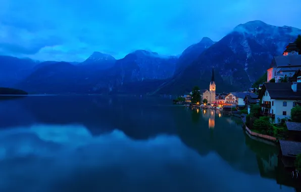Picture mountains, the city, lake, Austria, Alps, Salzkammergut, Hallstatt, municipality