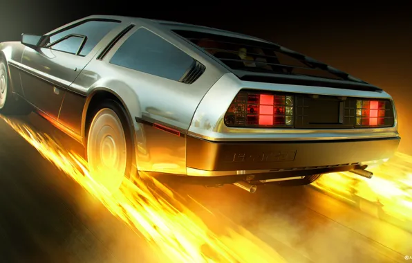 Auto, Fire, Machine, DeLorean DMC-12, Art, Art, DeLorean, DMC-12
