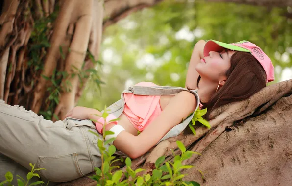 Picture girl, background, sleeping