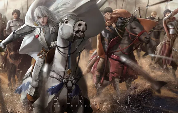Horse, art, guys, warriors, Berserker, Berserk