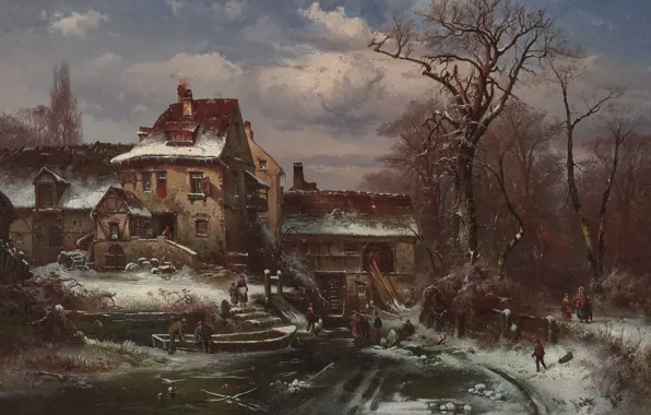 1876, German painter, German painter, oil on canvas, Hugo Veit, Hugo Veit, Winter landscape with …