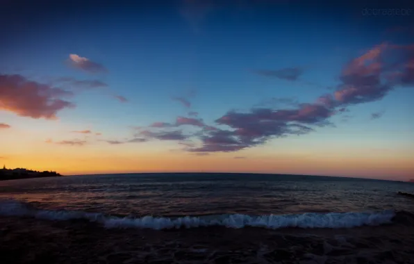 Sea, clouds, sunset, shore, wave, dobraatebe