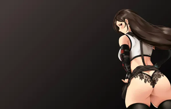 Ass, long hair, brunette, thighs, Tifa Lockhart, white tops, ass cheeks, thighs together