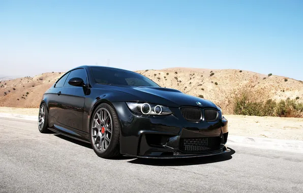 The sky, mountains, black, tuning, bmw, BMW, black, front view