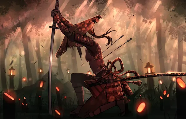 Girl, sword, katana, samurai, pasoputi