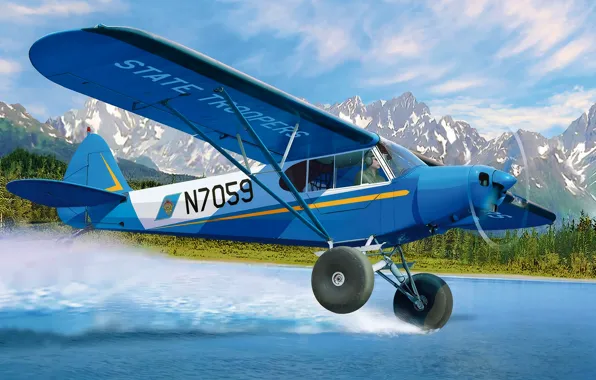 Picture art, airplane, painting, aviation, Piper PA-18 Super Cub