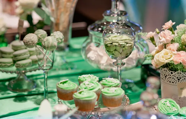 Flowers, holiday, roses, candy, wedding, sweet, decor, cupcakes