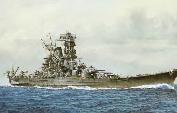 Ship, art, Navy, military, battleship, Japanese, battleship, WW2