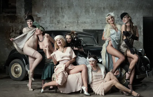 Auto, girl, style, naked, laughter, Michael Schnabl, Roaring Twenties