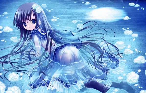 Picture water, flowers, anime, girl