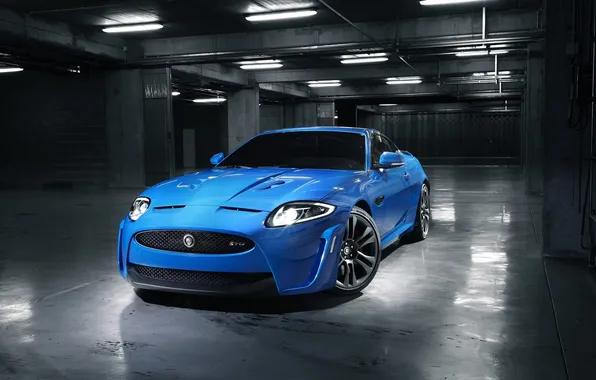 Picture blue, photo, garage, Jaguar, Jaguar XKR S 2011