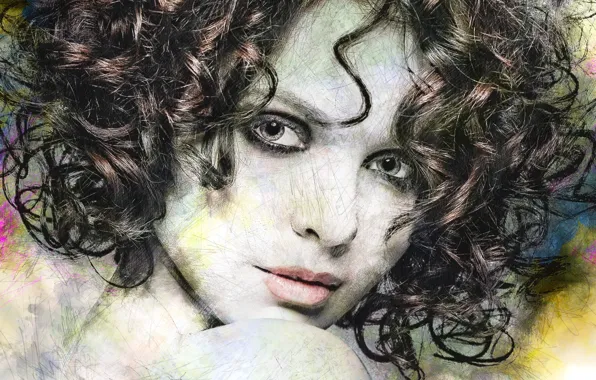 Look, girl, face, art, curls