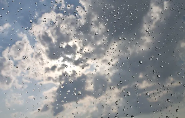 Picture the sky, glass, water, clouds, drops, macro, background, rain