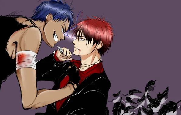 Blood, anime, art, knife, guys, Kuroko's Basketball, Amine Dykes, Kagami Taiga