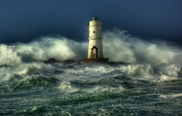 Picture sea, wave, storm, lighthouse