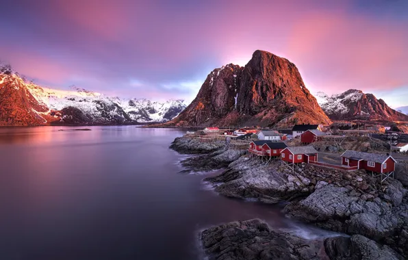 The sky, sunset, mountains, stones, rocks, shore, tops, the evening