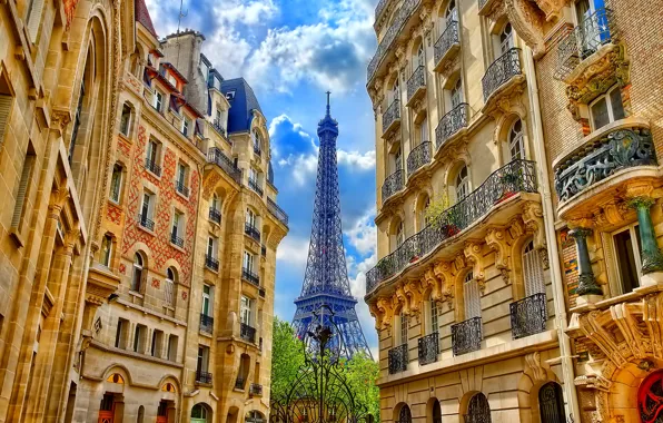 The sky, clouds, street, France, Paris, tower, home