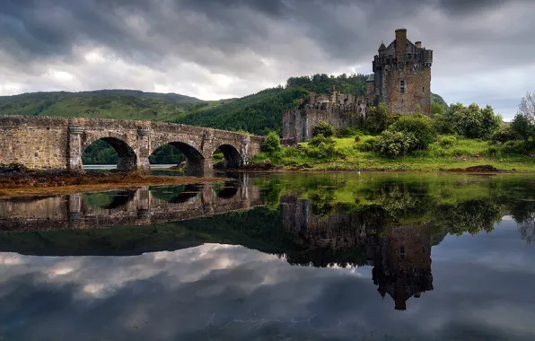 Bridge, island, spring, Scotland, The Eilean Donan Castle, the Lough Duich