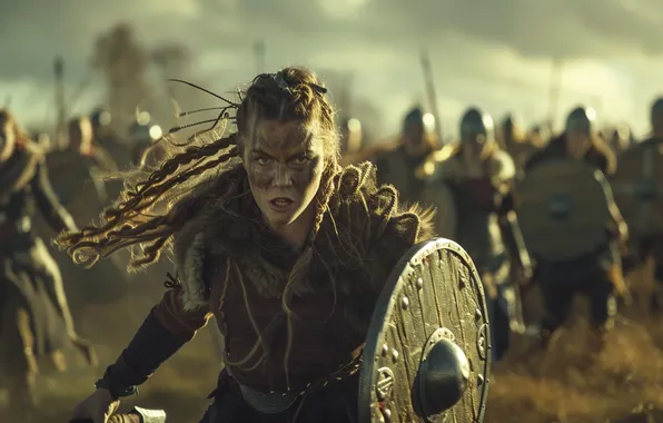 Girls, Look, Shield, Front, Digital art, The Vikings, Spears, AI art