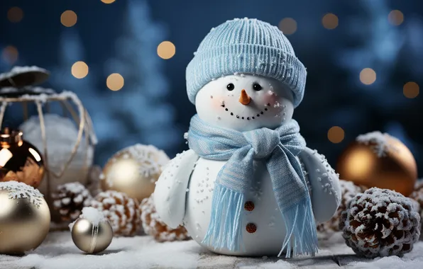 Picture winter, snow, Christmas, New year, snowman, Christmas, winter, snow