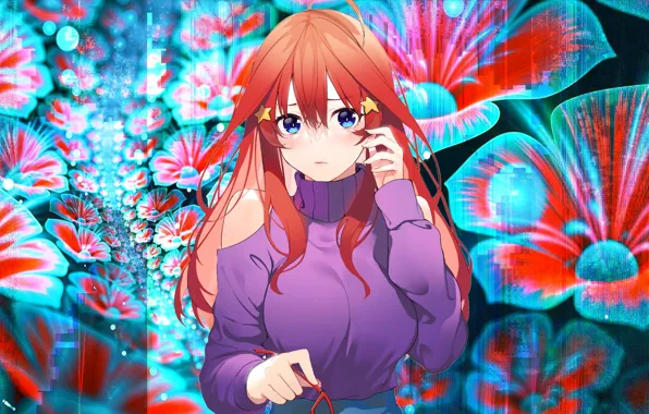 Flowers, anime, red hair, cutie, anime, beautiful girl, anime girls, anime girls