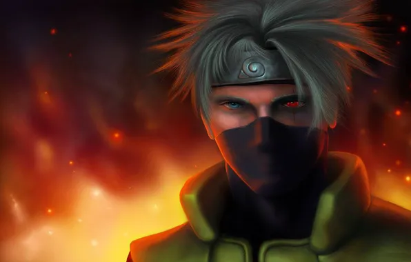 Picture flame, male, Anime, ninja, Naruto, Naruto, bandana, scar