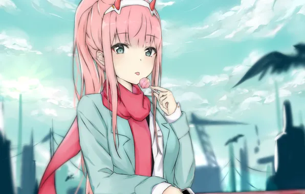 The sky, girl, bridge, anime, art, smartphone, 002, Darling In The Frankxx