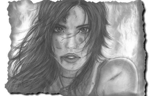 Picture look, girl, face, hair, figure, art, lips, Lara Croft