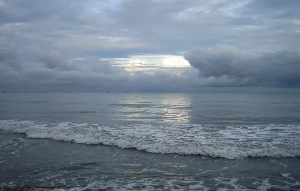 Sand, sea, wave, clouds