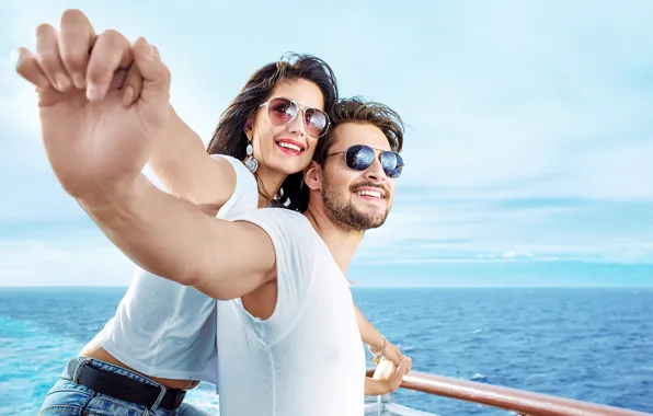 Sea, the sky, the sun, joy, happiness, smile, mood, woman