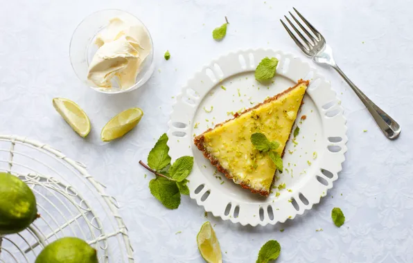 Picture pie, lime, fruit, mint, cream, cakes