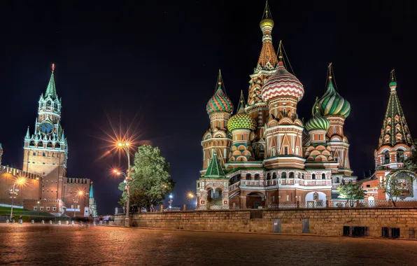 Night, Moscow, The Kremlin, St. Basil's Cathedral, Russia, Red square