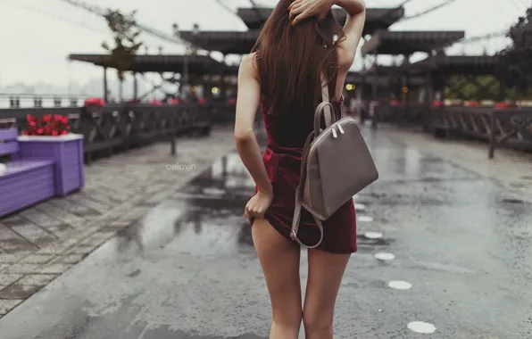 Girl, pose, hands, handbag, backpack, Belavin, Alexander Belavin