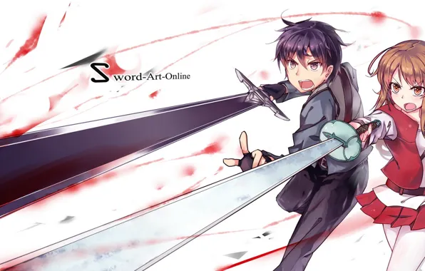 Girl, weapons, anime, art, guy, swords, sword art online, yuuki asuna