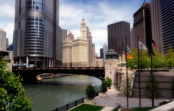 Picture the city, river, skyscrapers, Chicago, Chicago, Illinois