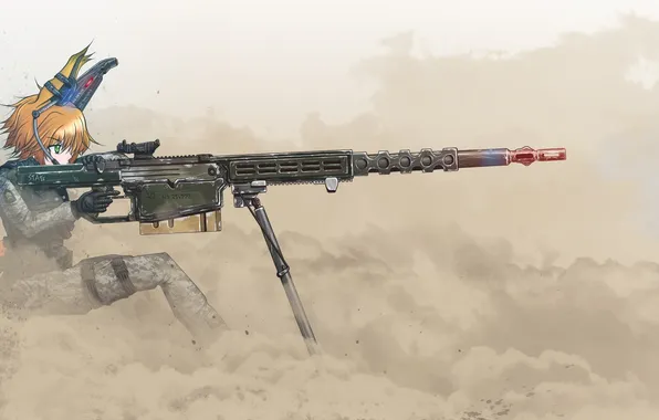 Girl, weapons, dust, machine, ears, radio