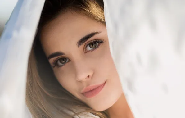 Picture look, girl, portrait, makeup, hairstyle, beautiful, white fabric, Christopher Rankin