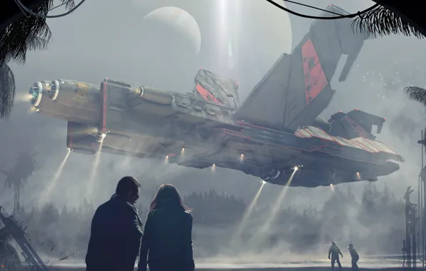 People, Fantasy, Art, Art, Spaceship, Fiction, Landing, Concept Art