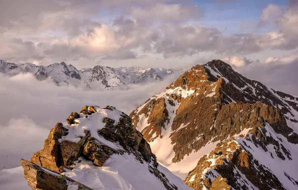 Snow, mountains, day