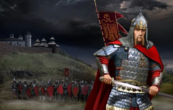 Picture figure, Sword, Warrior, Helmet, Kolovrat, squad, Segmented-plate armor, Ancient Rus