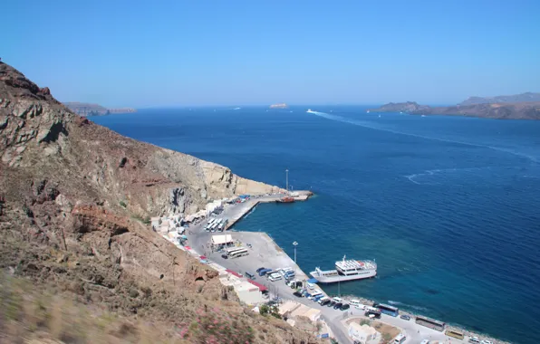 Sea, island, Greece, Santorini, Fira