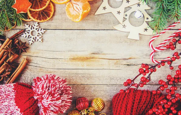 Decoration, hat, new year, spruce, cinnamon, carnation, branches of berries