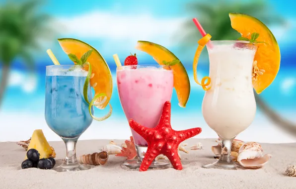 Picture sea, beach, cocktail, summer, fruit, beach, fresh, sea