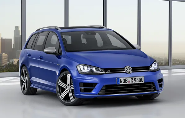 Blue, Volkswagen, front, universal, 2014, Golf R Estate