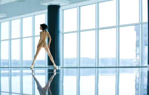Girl, Ass, Day, Windows, Brunette, Feet, Figure, Standing