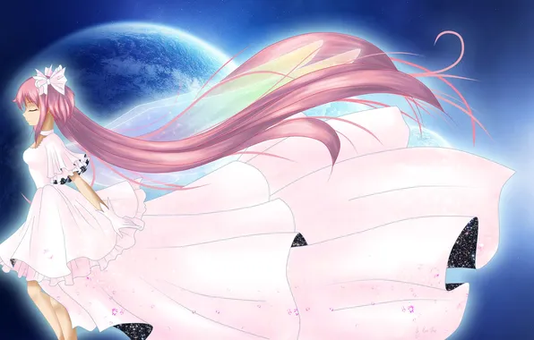 Picture the moon, anime, dress, bows, pink hair, Princess Chibiusa